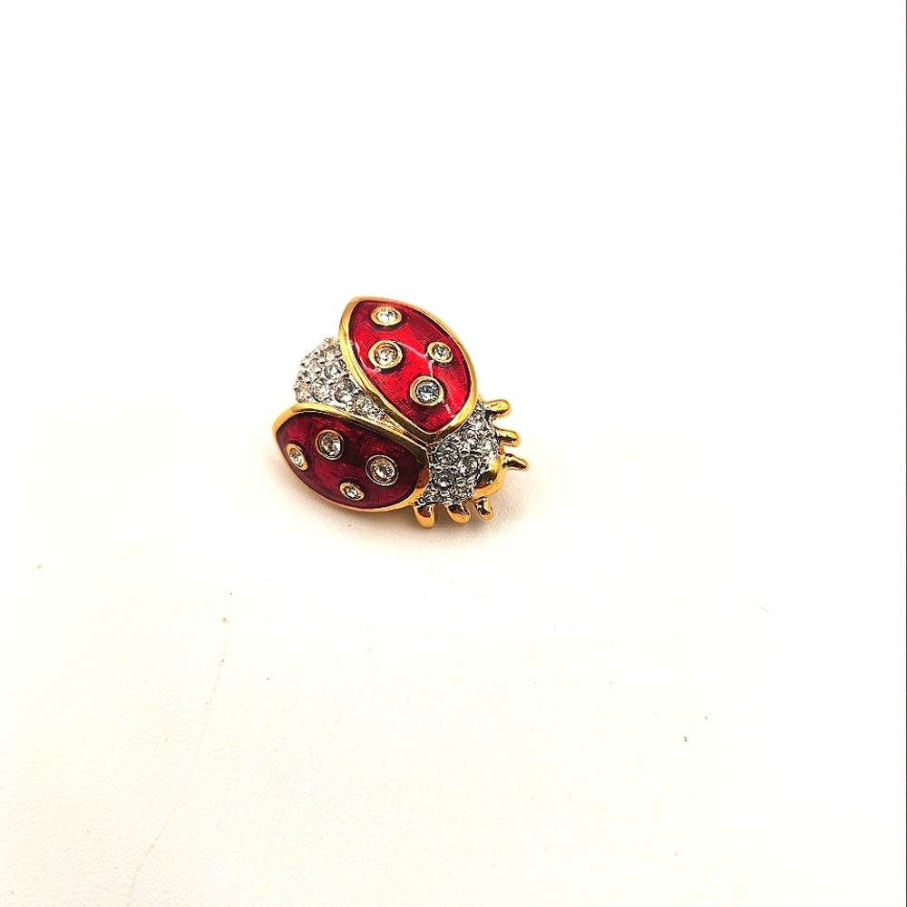 Swarovski Signed Red Enamel Ladybug Pin Brooch Re… - image 1